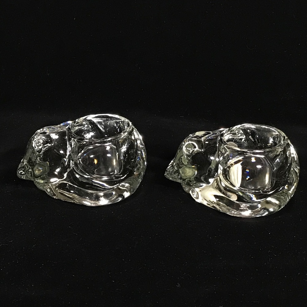 Indiana Glass Sleeping Cats Tealight Holders Set